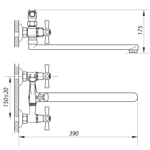 Смеситель Для ванны Zerix DMT-B 722 с полнооборотной кран буксой (ZX2962) №2