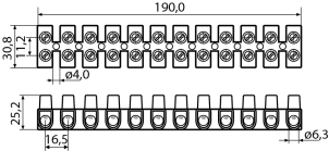 Клемні колодки 25 мм² / 60А тип W (U) №3