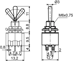 Тумблер MTS-202 ON-ON 2Пол. *6Конт. №3