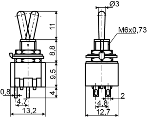 Тумблер MTS-211 (ON)-OFF 2Пол. *4Конт. №3