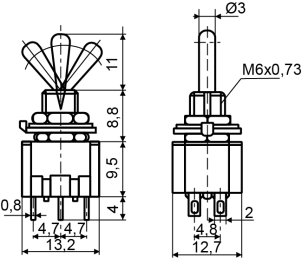 Тумблер MTS-102 ON-ON 2Пол. *3Конт. №3