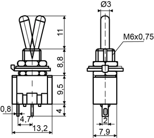 Тумблер MTS-111 (ON)-OFF 2Пол. *2Конт. №2