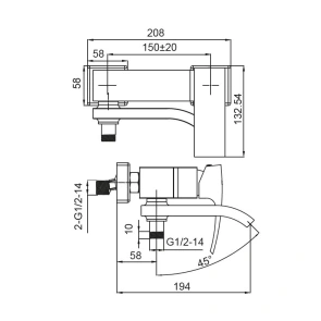 Змішувач для ванни з коротким зливом Koer KB-41007-05 (Колір чорний) (KR3455) №2