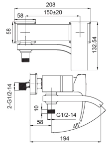 Змішувач для ванни Koer KB-41007-04 з коротким виливом (Колір хром+білий) (KR5157) №2