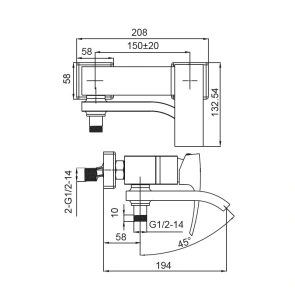 Змішувач для ванни з коротким виливом Koer KB-41007-01 (Колір хром) (KR3454) №2