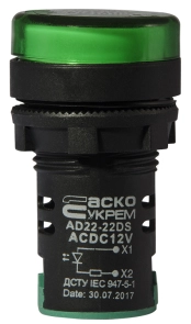Сигнальна арматура AD22-22DS зелена 12V АC/DC №5