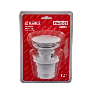 Донный клапан для раковины с переливом Koer PW-03-03 автоматический (Click-Clack) (Цвет белый) 1 1/ №2
