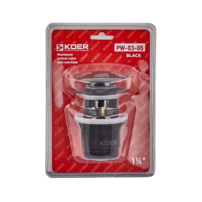 Донный клапан для раковины с переливом Koer PW-03-05 автоматический (Click-Clack) (Цвет черный) 1 1 №3