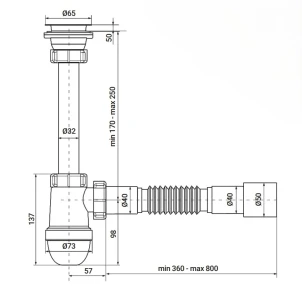 Сифон для раковини Zerix SU-03-А з ревізією (Колір білий) 1 1/4'' (ZX5083) №2