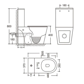 Унітаз-компакт MIXXUS BEVEL-0405-R 605х370х800mm, система змиву RIMLESS (MI6728) №4