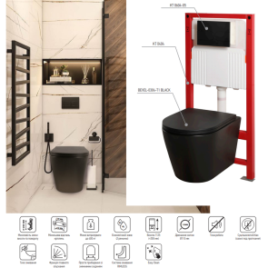 Комплект унитаз с инсталляцией для унитаза Mixxus Premium BEVEL-SET-2101 BLACK система смыва TORNAD №3