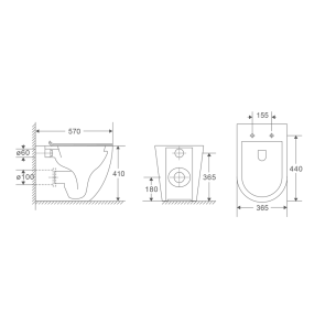 Унитаз напольный безбачковой Mixxus Premium ELLIPSE-0701-T1 570х365х410mm, система смыва TORNADO 1. №2