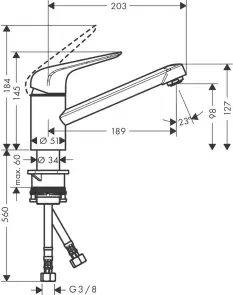 Смеситель для кухни Hansgrohe Focus M42, длина излива - 203мм, поворотный, 1рычаг, KM100, сталь. №4