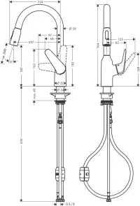 Змішувач для кухні Hansgrohe Focus M42, довж.виливу - 224мм, витяжний, 1важіль, KM180, хром №3