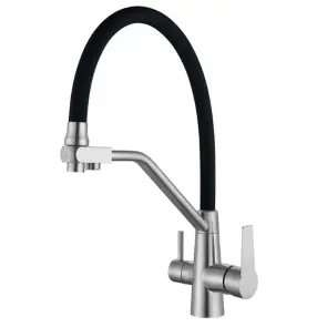 Смеситель Для кухни на две воды с гибким изливом Mixxus FUL-021 REFL.BLACK нерж. сталь SUS304 (MX07 №1