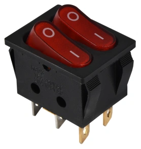 KCD2-5-2101N R/B 220V Перемикач 2 клав. червоний з підсвічуванням №1