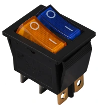 KCD2-2101N BL+YL/B 220V Перемикач 2 клав. жовтий+синій з підсвічуванням купити в Києві