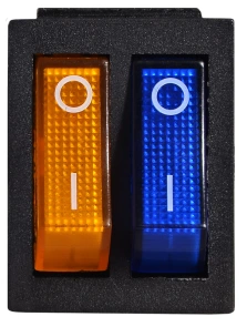 KCD2-2101N BL+YL/B 220V Перемикач 2 клав. жовтий+синій з підсвічуванням №2