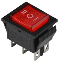 KCD2-203N R/B 220V Переключатель 1 клав. опрокидывающийся красный с подсветкой купить в Украине