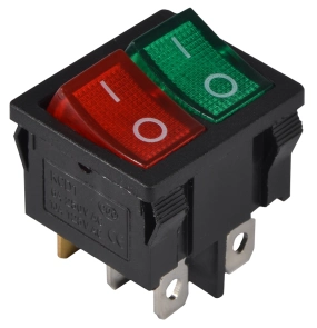 KCD1-6-2101N GR+R/B 220V Перемикач 2 клав. зелений+червоний з підсвічуванням №1
