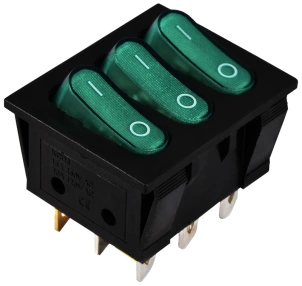 KCD2-3101N GR/B 220V Перемикач 3 клав. зелений з підсвічуванням №1