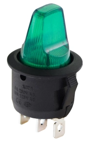 KCD1-5-101NH GR/B 220V Переключатель 1 клав. высокий зеленый с подсветкой №1