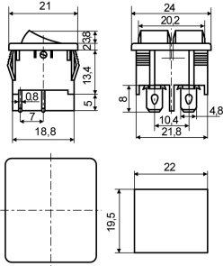 KCD1-6-2101N R/B 220V Переключатель 2 клав. красный с подсветкой №2