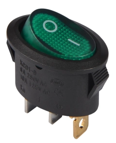 KCD1-9-101N C3-GR/B 220V Перемикач 1 клав. овал. зелений з підсвічуванням №1