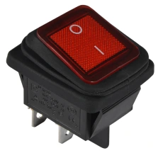 KCD2-201NW R/B 220V Переключатель 1 клав. влагоза. красный с подсветкой