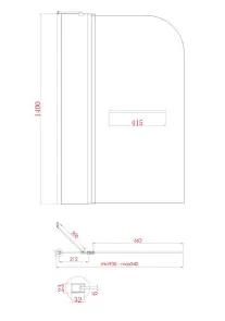 Шторки стеклянные на ванну Koer SR BS04-95x140-TR-07 прозрачное стекло 6мм, графит (KR5404) №6