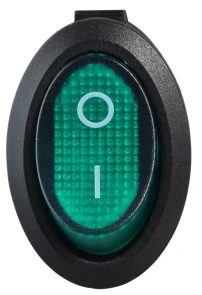 KCD1-9-101N C3-GR/B 220V Перемикач 1 клав. овал. зелений з підсвічуванням №3