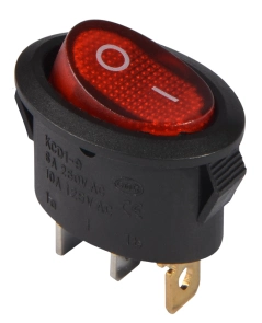 KCD1-9-101N R/B 220V Перемикач 1 клав. овал. червоний з підсвічуванням №1