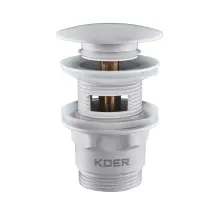 Донный клапан для раковины с переливом Koer PW-03-03 автоматический (Click-Clack) (Цвет белый) 1 1/