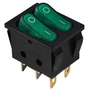 KCD2-5-2101N GR/B 220V Перемикач 2 клав. зелений з підсвічуванням №1
