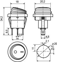 KCD1-8-101NW GR/B 220V Переключатель 1 клав.круглый влагоз. зеленый с подсветкой