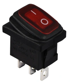 KCD1-2-101NW R/B 220V Переключатель 1 клав. влагоза. красный с подсветкой №1