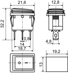 KCD1-2-101NW R/B 220V Переключатель 1 клав. влагоза. красный с подсветкой №2