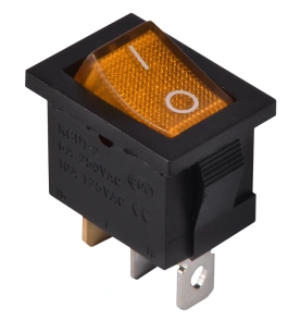 KCD1-2-101N YL/B 220V Переключатель 1 клав. желтый с подсветкой №1