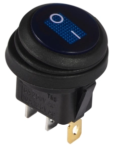 KCD1-8-101NW BL/B 220V Переключатель 1 клав.круглый влагоз. синий с подсветкой №1
