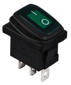 KCD1-2-101NW GR/B 220V Перемикач 1 клав. вологозах. зелений з підсвічуванням №1