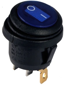 KCD1-5-101NW BL/B 220V Перемикач 1 клав.круглий вологозах. синій з підсвічуванням №1