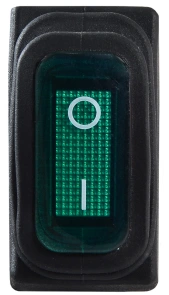 KCD3-101NW GR/B 220V Переключатель 1 клав. влагоза. зеленый с подсветкой №1