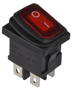 KCD1-4-201NW R/B 220V Переключатель 1 клав. влагоза. красный с подсветкой №1