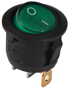 KCD1-5-101N GR/B 220V Перемикач 1 клав. круглий зелений з підсвічуванням №1