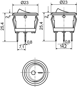 KCD1-5-101N GR/B 220V Перемикач 1 клав. круглий зелений з підсвічуванням №2