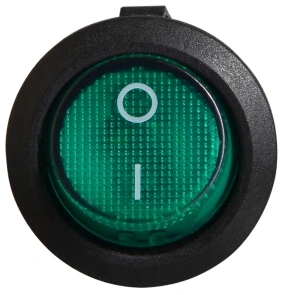 KCD1-5-101N GR/B 220V Перемикач 1 клав. круглий зелений з підсвічуванням №3