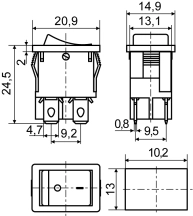 KCD1-4-201N R/B 220V Переключатель 1 клав. красный с подсветкой