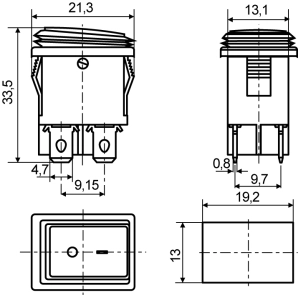 KCD1-4-201NW GR/B 220V Переключатель 1 клав. влагоза. зеленый с подсветкой №1