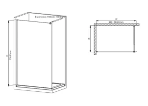 Душова перегородка Mixxus Premium FLAT SP02-100x200-TR Black Walk-In прозоре скло 8мм (MI6856) №2