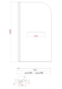 Шторки скляні на ванну Koer SR BS02-80x140-TR-01 прозоре скло 6мм, хром (KR5401) №2